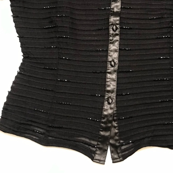 JS COLLECTIONS Evening Black Semi Sheer Satin French Cuff Beaded Blouse Size 10 - Picture 10 of 15